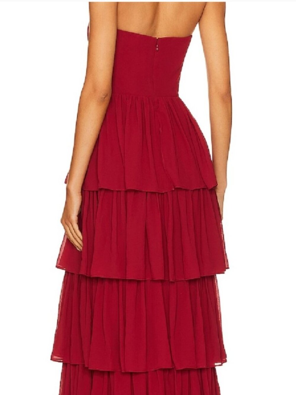 Lovers and Friends Hattie Gown XS in Deep Red tiered maxi flowy strapless dress - Picture 3 of 4